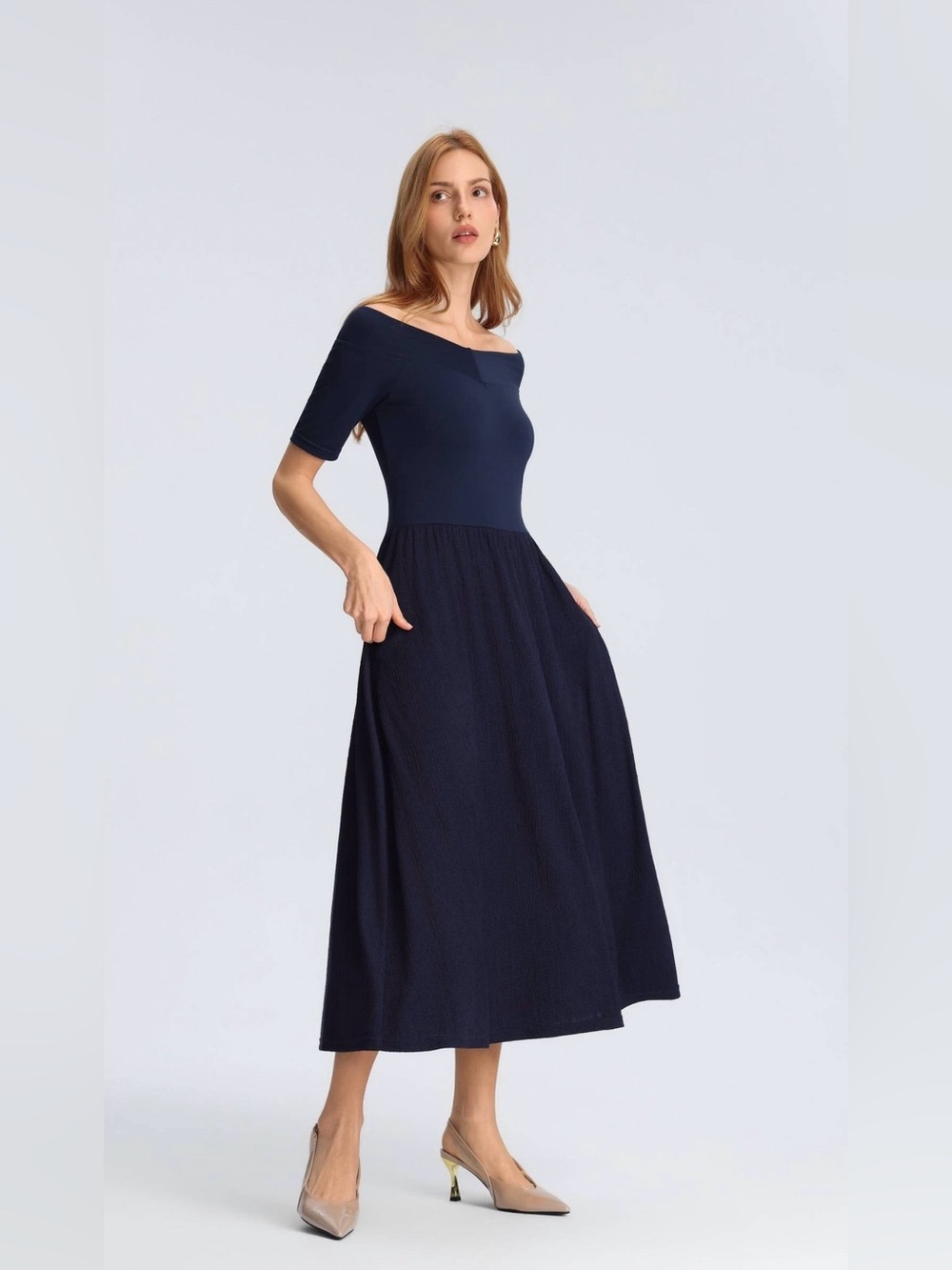 Women's Raglan Short Sleeve Twofer Midi A-Line Dress - A New Day™ Navy Blue XL